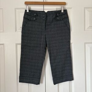 Star City Women's Gray Checkered Capri Pants Tri-Buttoned Faux Belt Loops Size 3